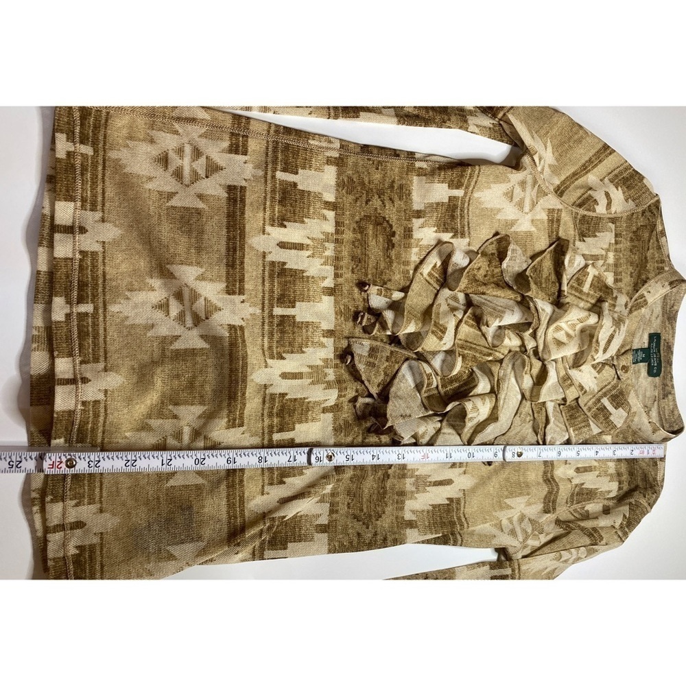 Lauren Ralph Lauren Semi Sheer Aztec Print Ruffle Long Sleeve Top - Picture 8 of 10